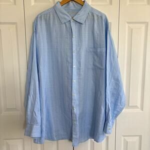 Caribbean 3XB Mens Linen Blend Shirt Blue Plaid Long Sleeve Button Up Big Tall